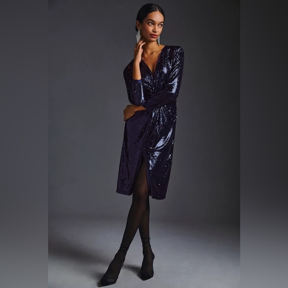 Anthropologie Dresses & Skirts - NWT Anthropologie Navy Twist-Front Sequin Dress Sizes 6&8